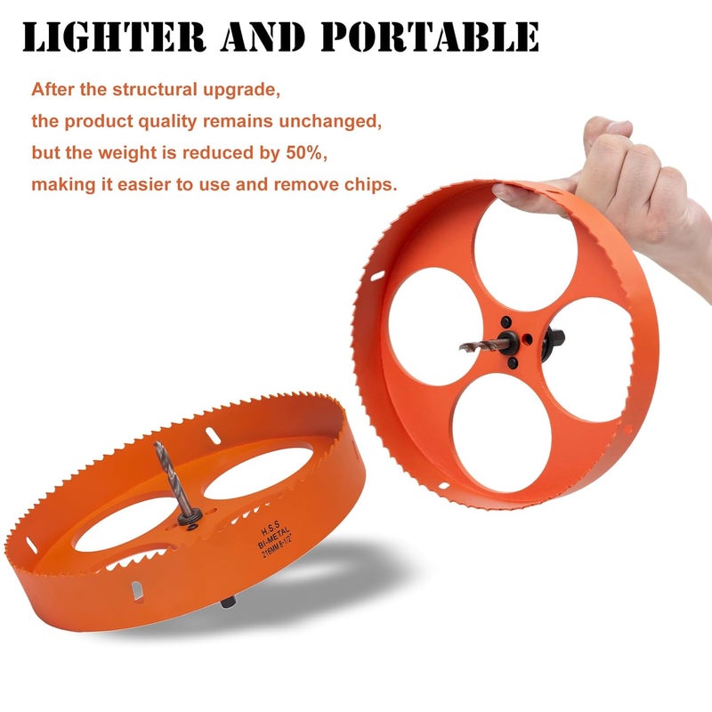 VIKITON 8-1/2 Inch Hole Saw with Arbor for Metal Wood Plastic, 8.5 in Bi-Metal Hole Cutter for Different Project with Smooth and Flat Drilling Edge, Fast Chip Removal, Lighter and Portable - Image 2